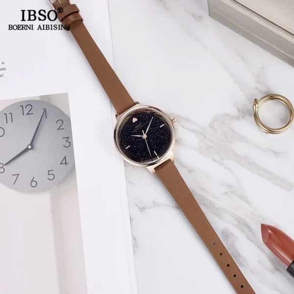 ⁦IBSO-montre à Quartz pour femmes, Design brillant, bracelet en cuir, bonne qualité, Design cadran, mode⁩ - الصورة ⁦6⁩